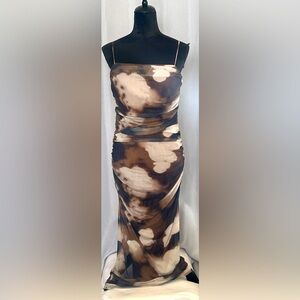 Abstract Mesh Square Neckline Sleeveless Camisole Midi Bodycon Dress size M